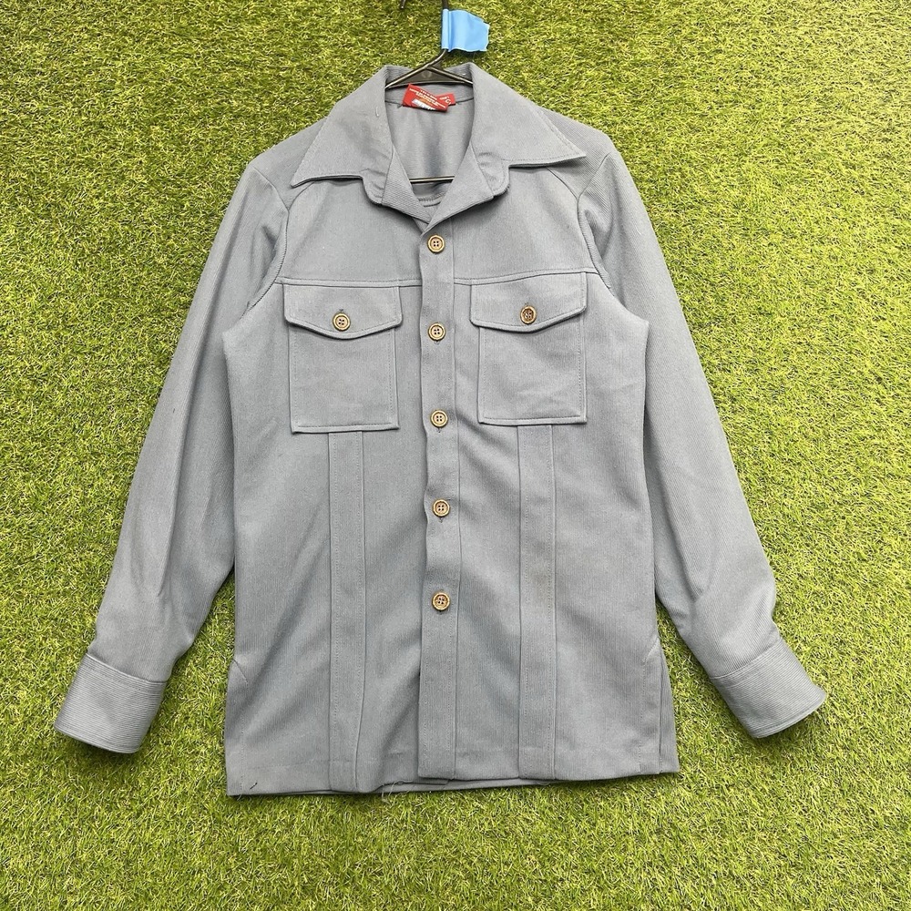 Vintage Dickies Work Shirt Mens 38 Long Blue Polyester Blend USA Long Sleeve 90s